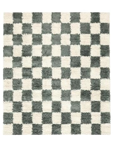 RugVista Chessie, Dywan, Nowoczesne, 200 x cm, Kwadratowy, Wysoki, Pokój dzienny, Sypialnia, Czyścić wyłącznie chemicznie, Zielony/Off White