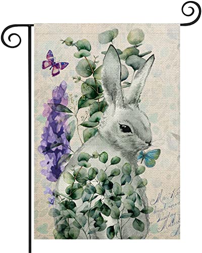 Qinqingo Easter Garden Flag Lavender Rabbit Bunny Vertical Double Sided Burlap 12.5 X 18 Inch  Butterfly Spring Flower Summer Holiday Farmhouse Decor Yard Outdoor Decorations (Lavender Rabbit) #TOP30