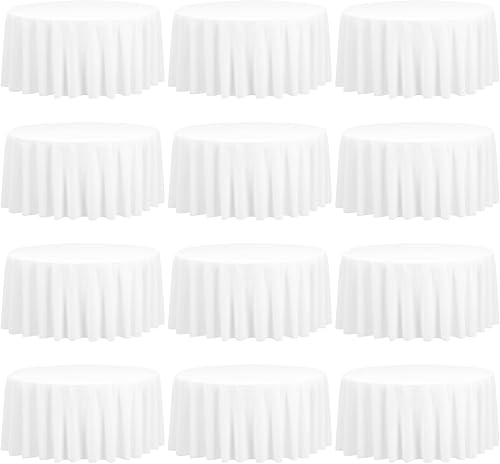 fani Paquete de 12 manteles redondos de 120 pulgadas, mantel de tela de poliéster blanco para mesa redonda, mantel lavable para bodas, fiestas,