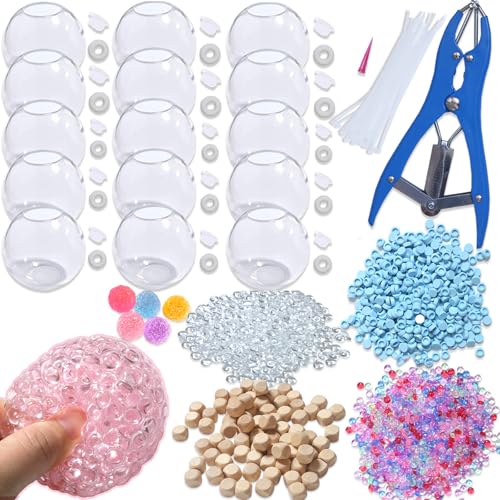 DIY Stress Ball Making Kit with Filler-15PCS Stress Ball Making Kit Stress Ball Kit, Transparent Blank Skins with Air Pump & Expander Tool for Making Pressure Squishy Balls for Adult