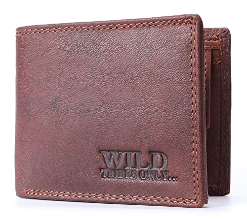 Leoodo Geldbörse Herren, Leder Geldbeutel RFID Schutz, Wild Echtleder Portmonnaie, 11 Kartenfächer, Querformat Brieftasche mit Münzfach, LWD Farbe:Braun Cover