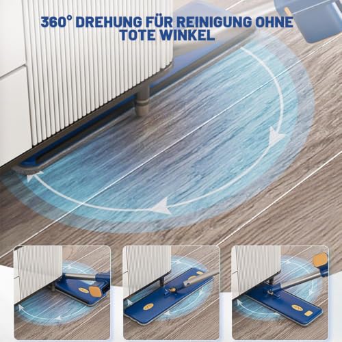bestyks Großer Flachmopp Eimer,Handfreier Wischmopp Flachmopp Set mit Eimer,Bodenwischer Set mit...