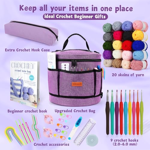 Image of Katech Crochet Kit for Beginners, Beginner Crochet Kit for Adults-Crochet Kits Includes Crochet Hooks Knitting Bag Crochet Yarn for Crocheting Instruction Knitting Kit Crochet Supplies Gift