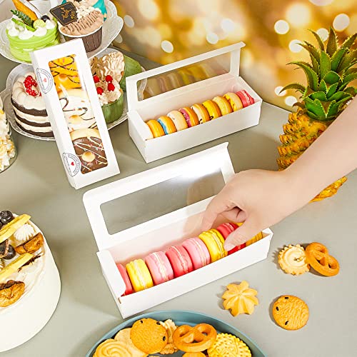 Sherr 100 Pcs Macaron Boxes With Window White Macaron Gift Box With 200 Pcs Stickers Long Baking Boxes Rectangle Treat Boxes For Desserts Macaroon Pastry Packaging Container For Cookies Chocolate #TOP6