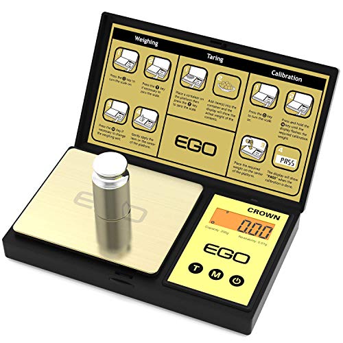 Digital Pocket Scale 200g x 0.01g with Calibration Weight Gold Scale Gram Scale Herb Scale Mini Scale Jewelry Scale Full Range Tare Backlit LCD Display Auto Off Battery Included Golden Stainless Steel