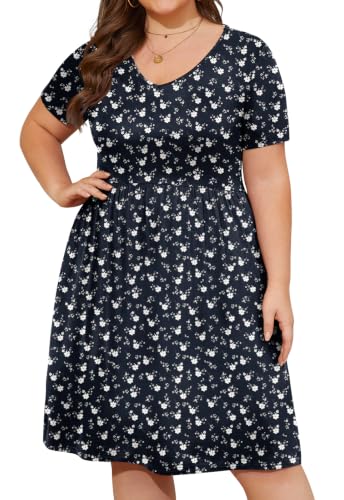 Image of DB MOON Women Plus Size Summer Dresses Casual V Neck Short Sleeve Knee Length Dress with Pockets