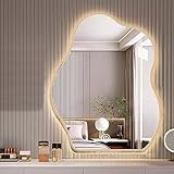 uysela specchio da bagno a forma di nuvola irregolare,specchio da parete senza cornice,specchio cosmetico illuminato a led,dimmerabile in 3 colori,dimmerabile all'infinito,tocco singolo,pulsante do