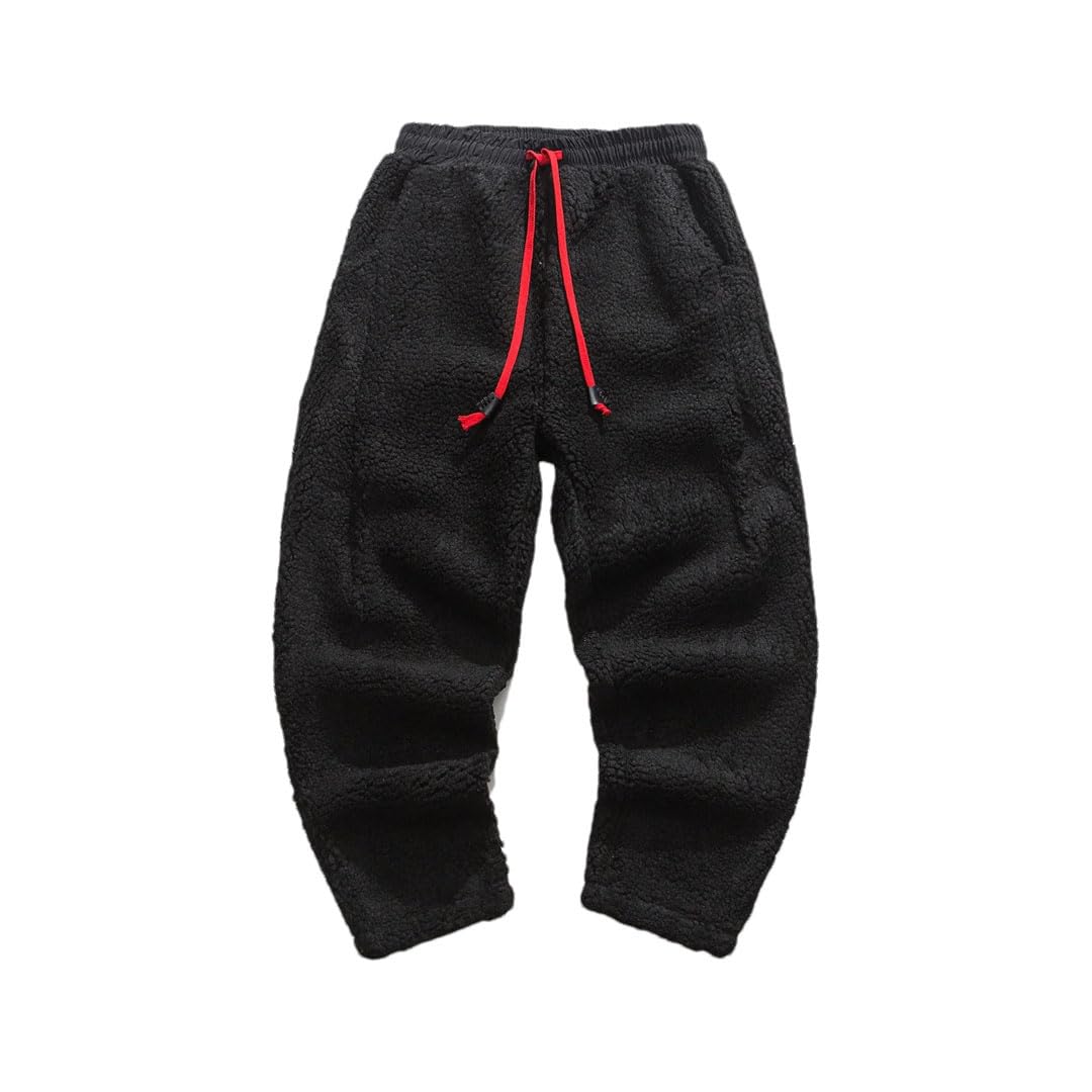 Męskie zimowe pogrubione spodnie ciepłe retro grube spodnie z wełny jagnięcej męskie streetwear hip-hop luźne proste spodnie spodnie