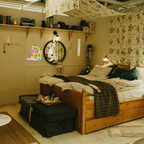 Image of Cat Reading Book Neon Sign Wall Decor Reading Cat Neon Light Bedroom Wall Decor Suitable for Classroom Book Party Library Decoration Reading Room Bookish Decor Gift