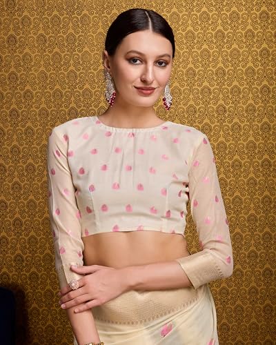 Image of SWORNOF Womens Linen Silk Saree | Saree for Women With Unstitched Blouse | Saree with Blouse Piece | Soft and Skin Friendly