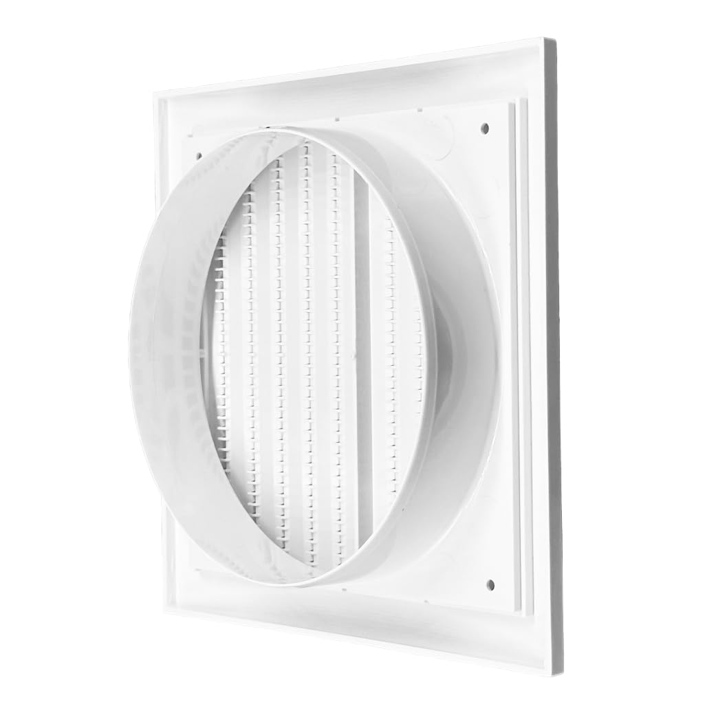 H&C VENT White Ventilation Grille with Connector and Insect Protection 7,5 x 7,5Inch / 190 x 190mm │ Vent Cover │ Extractor Air Vent Covers for Inside and Outside │ Pipe Covers for Wall Door Window - Image 4