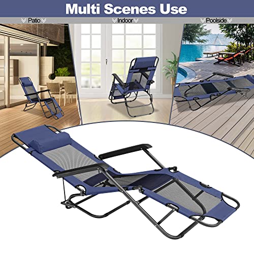 Bigtree Adjustable Folding Chaise Lounge Chair W/Pillow Breathable Mesh Lounger Reclining Chair,Portable Patio Chaise Chair For Garden Outdoor Camping Pool Lawn Set Of 2 #TOP4