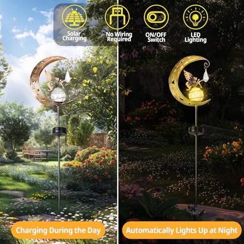 LOVERUIS Fairy Solar Light Garden Outdoor Decorative, Moon Fairys Glass Globe with Angel Decor, Waterproof Warm LED Light for Pathway Lawn Patio Garden (Fairy) - 3