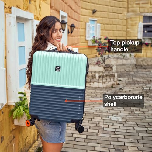 Image of Nasher Miles Istanbul Hard-Sided ABS and PC Cabin Luggage 20 inch | 55cm | 8 Wheels Small Trolley Bag for Travel | Suitcase (Teal Dark Blue)