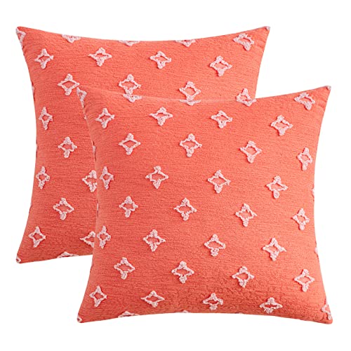 Miulee Set Of 2 Decorative Throw Pillow Covers Rhombic Jacquard Pillowcase Soft Square Cushion Case For Summer Couch Sofa Bed Bedroom Living Room, 20X20 Inch, Coral Red #TOP5