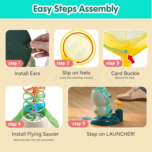 Image of Kidology Duck Disc Launcher, Flying Disc Launcher Toy, Step-On Flying Saucer Launch Toy Set Backyard Games And Activities For Children & Family, Green