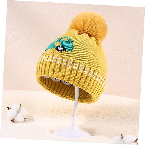 FRCOLOR Cartoon Baby Knit Winter Hat with Plush Pom Pom Warm Ear Warmer Beanie for Boys and Girls Cute Knitted Cap for Infant and Toddler Yellow4