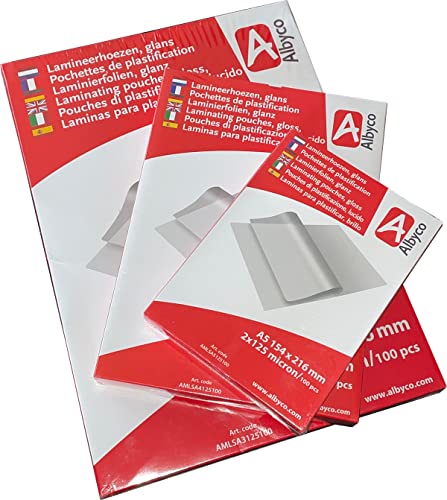 Albyco Laminierfolien, Laminiertaschen - Format A5, 154x216 mm - Dicke 2x125 (250) Mikron - Glänzend - 100 Stück - Transparent