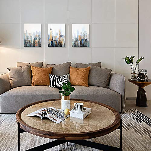 New York City Wall Art: Set Of 3 Nyc Skyline Canvas Pictures Wall Decor City View Painting Cityscape Artwork Abstract New York Vintage Poster For Living Room Framed 12"X16"X3 Panels #TOP3