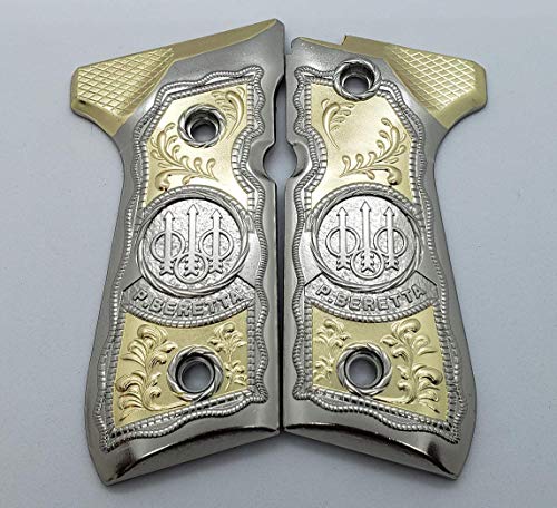 Tek_Tactical Beretta 92 96 Grips Beretta 92F, 92FS, M9, 96 Metal Grips Nickel/Gold Plated Beretta Grip Screws Included
