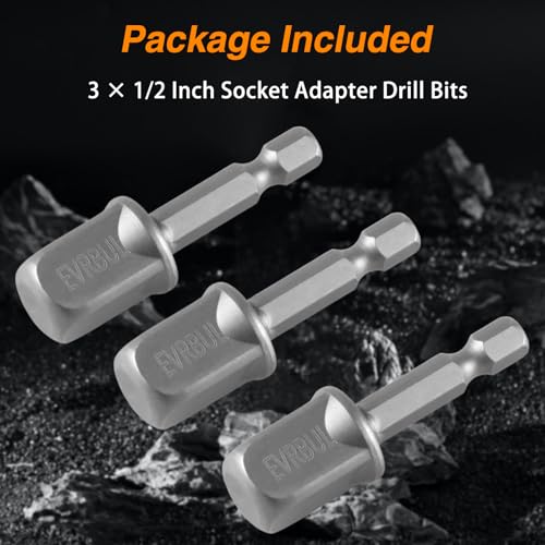 Image of EVRBUL Upgraded 1 /2 Inch Impact Grade Socket Adapter Set 3 Pcs Square Socket Adapter Drill Bits Impact Driver Power Bit Set for Powered /Cordless Drill Chuck