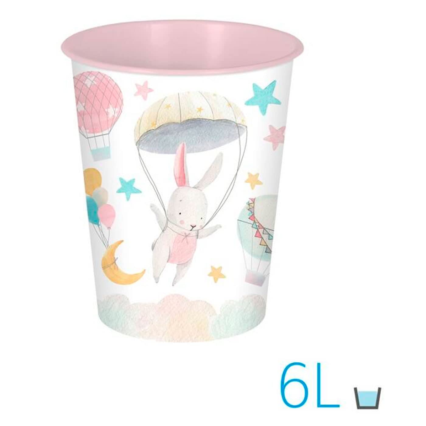 Acan Tradineur - Papelera de plástico Infantil Decorada, Cubo de Basura cilíndrico para Estudio, Dormitorio de niños (Conejita, 25,5 x 21,5 cm, 6 litros)