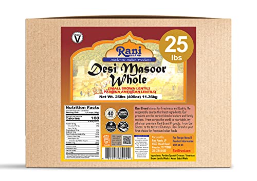 Image of Rani Desi Masoor (Masur) Whole 400oz (25lbs) 11.36kg (aka. Pardina Spanish /American Brown Lentils Whole) Bulk Box ~ All Natural | Vegan | NON-GMO | Kosher | Gluten Friendly | Product of USA