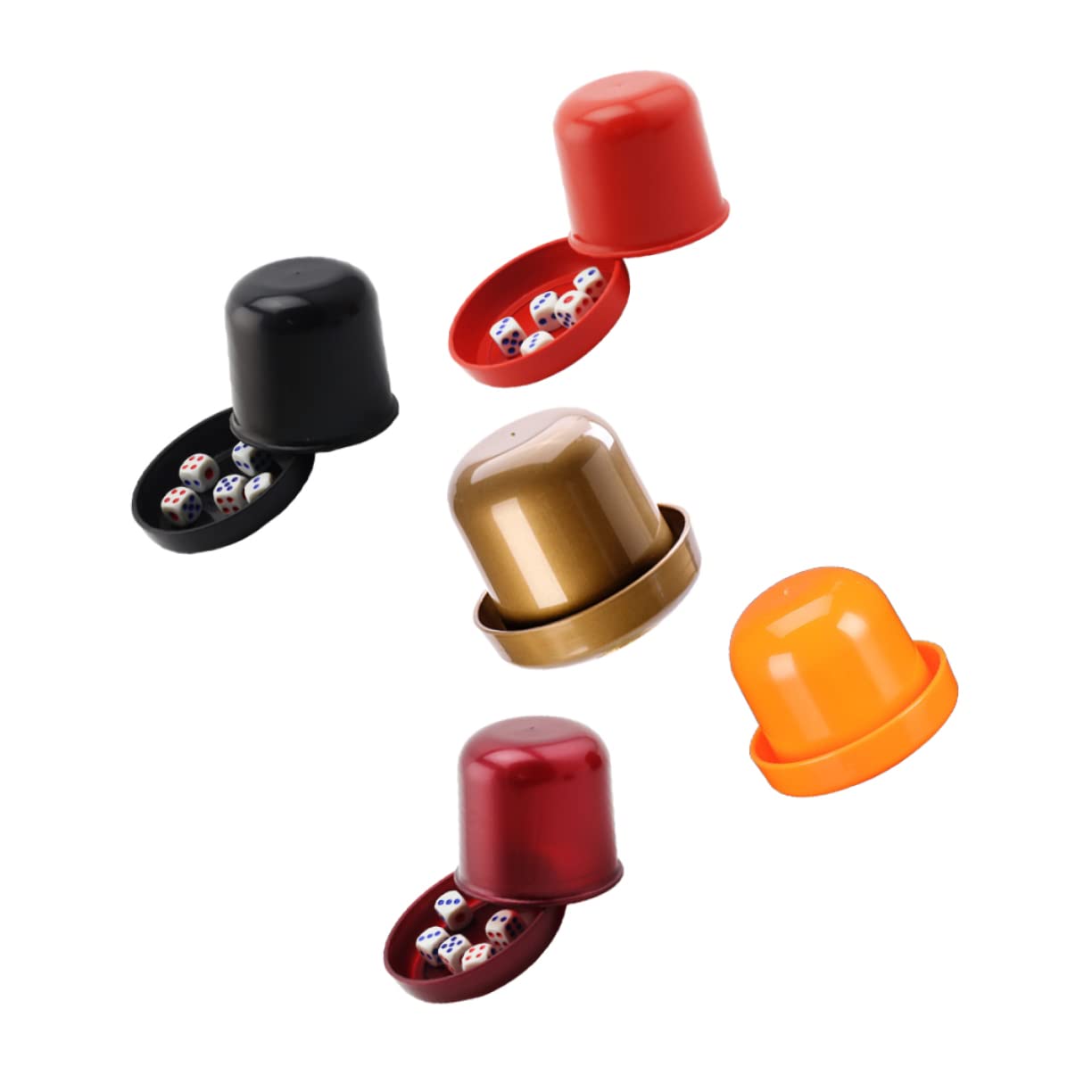 Abaodam Set da 5 Tazze per Dadi Spesse con Coperchio Anti-imbroglio e 25 Dadi Colorati per Giochi da Bar Ktv, Tazza Antirottura Resistente per Serate con Amici e Feste