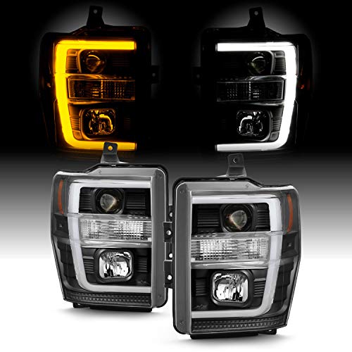 AKKON - Fits 2008-2010 Ford F250/F350/F450/F550 SuperDuty SwitchBack LED [C-Tube] Turn Signal Black Projector Headlights Pair