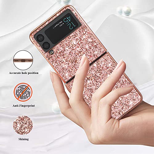 Compatible With Samsung Z Flip 4 Case Glitter Sparkle Gold, Phone Case For Samsung Galaxy Z Flip 4 Case Silicone Anti-Fingerprint Glamorous Bling Shiny Cover Thin (Pink) #TOP1