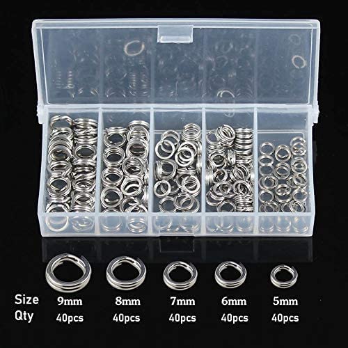 GREATFISHING 200PCS High Strength Heavy Stainless Steel Split Ring Lure Tackle with Fishing Pliers 30lb to 120lb Test(200pc 5-9mm Ring)