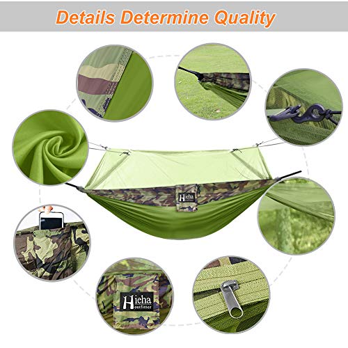 Hieha Double Camping Hammock with Mosquito Net, Portable Nylon Hiking Hammocks for Trees, Travel Outdoor Gear Camping Essential Hammock for 2 Adults(Green)