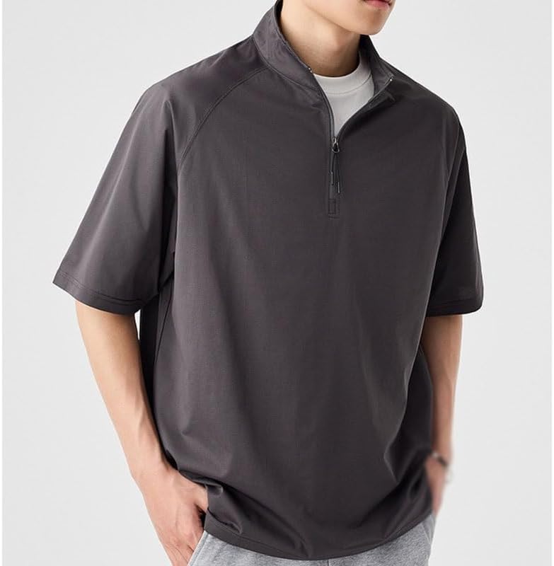 HBJWOV Men's Fashion Sports Quick-Drying Short Sleeves Leisure Polyester Uniform Vest Outdoor Breathable Business T-Shirt(Gray,Large)