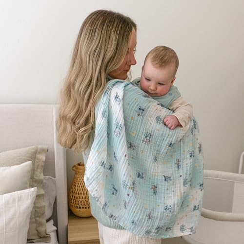 Image of aden + anais Essentials Muslin Swaddle Blankets, Newborn Receiving Blanket for Swaddling, 100% Cotton Baby Swaddle Wrap, 4 Pack, Lilo & Stitch