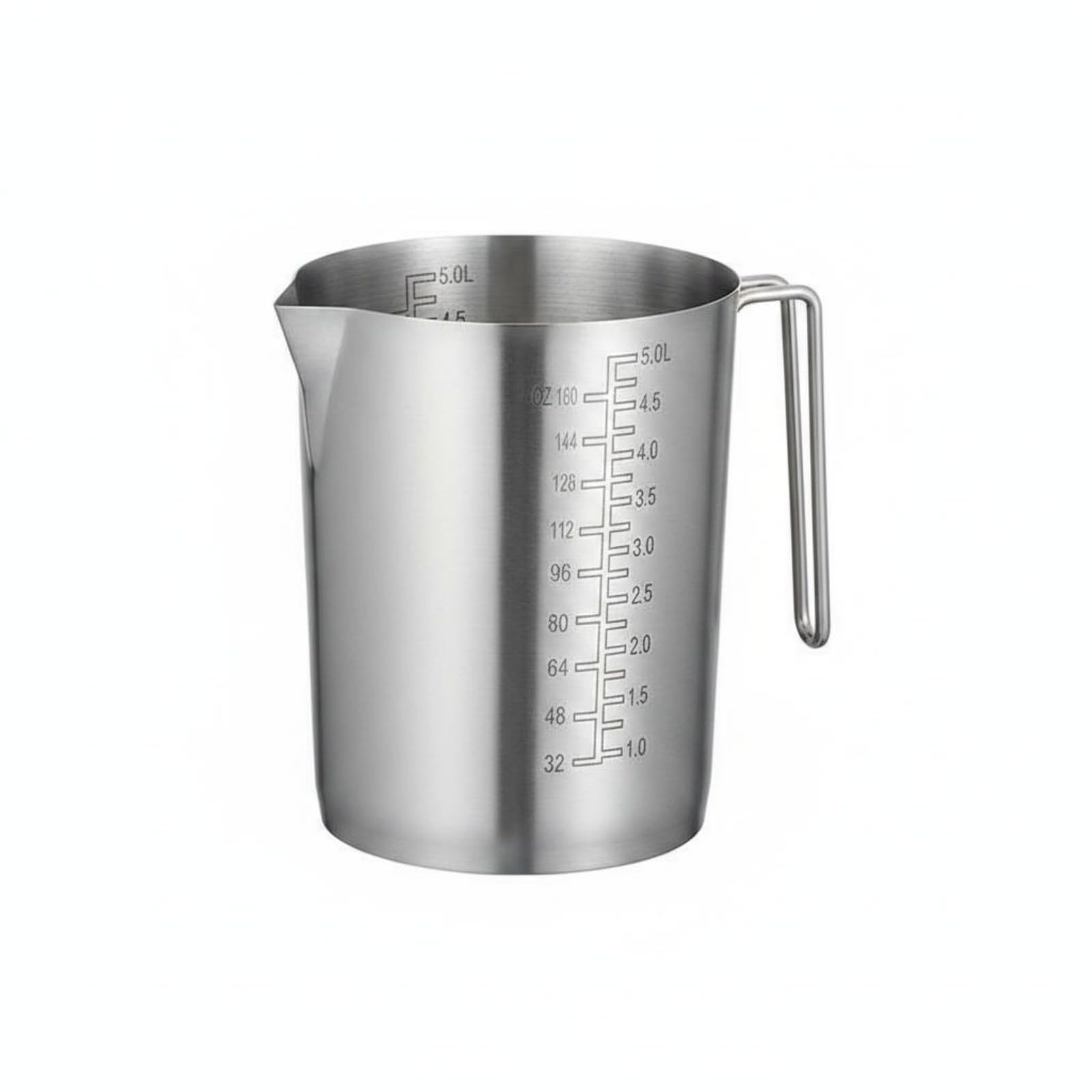 Messbecher mit Ausguss dickwandig Edelstahl-Messbecher tropfschutz Messkanne, 5 Liter Messbecher Aus Extra Dickem 304 Edelstahl Ohne Deckel, Innen- Und Außenmarkierungen