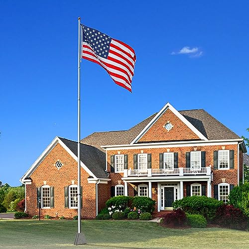 Yescom Upgraded 25 ft Telescopic Heavy Duty Aluminum Flag Pole Kit Fly 2 Flags 3'x5' US Flag & Ball Top Flagpole for Commercial Residential Outdoor