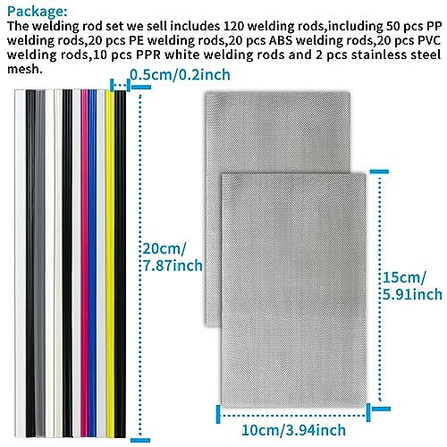 120 Pcs Plastic Welding Rods,5 Types (PP/PE/ABS/PVC/PPR) of Welder Rods Strips Welding Sticks with Stainless Steel Mesh for Plastic Welding Kit/Hot Air Gun and Daily Plastic Repair (200mm Length) - Image 2