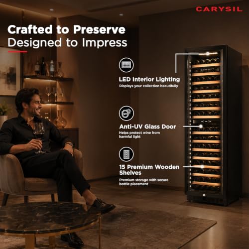 Image of Carysil Wine Chiller CW-165, 425 L, Dual Zone Wine Cooler Refrigerator for up to 165 Bottles, 5-20C Temperature Control, LED Touch Control, Anti-UV Door, Freestanding /Built-In Installation