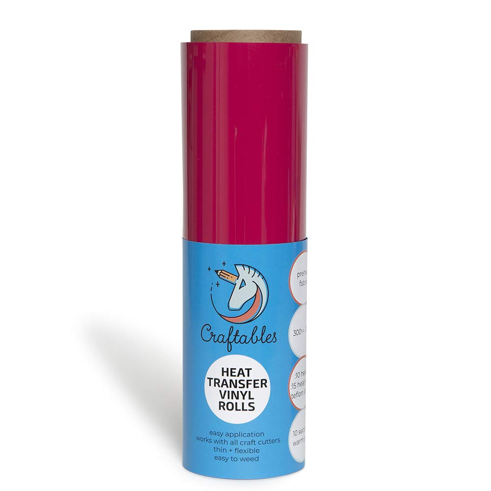 Craftables Fuschia Heat Transfer Vinyl Roll HTV 11 ft. - Easy to Weed Tshirt Iron on Vinyl for Silhouette Cameo, Cricut, Heat Press, All Craft Cutters