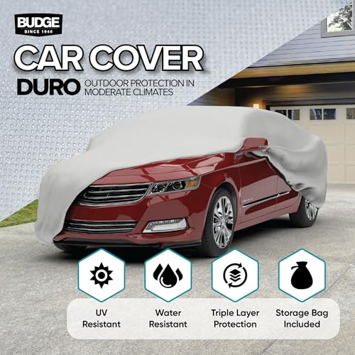 Image of Budge Ultra Duro Car Cover, 3-Layer UV & Water Resistant Outdoor Protection, Fits Cars up to 264 inch, Gray, Size D-5