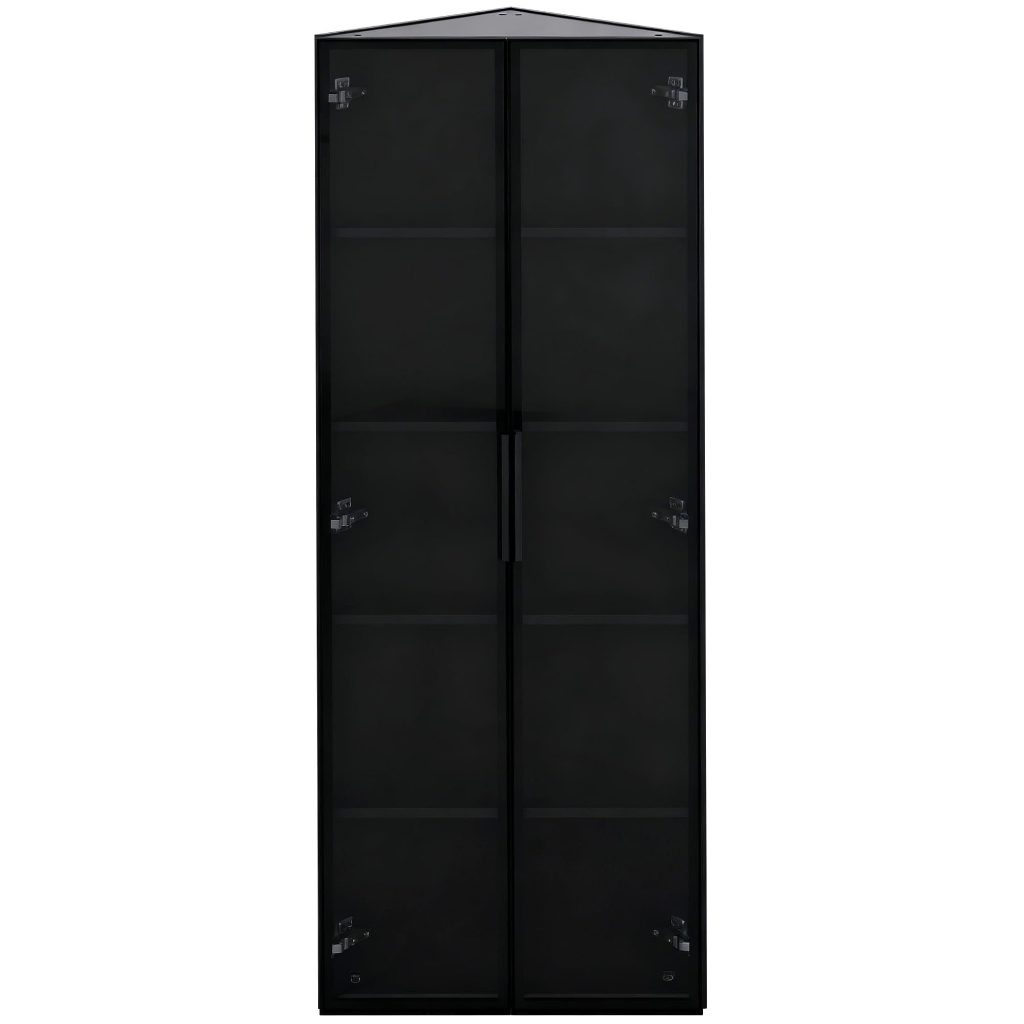 Vetrina in vetro a LED, 62 x 35 x 160 cm, nera, con strisce luminose integrate, vetrina in vetro temperato resistente alla polvere, con elementi angolari con ante – armadio ad angolo, libreria