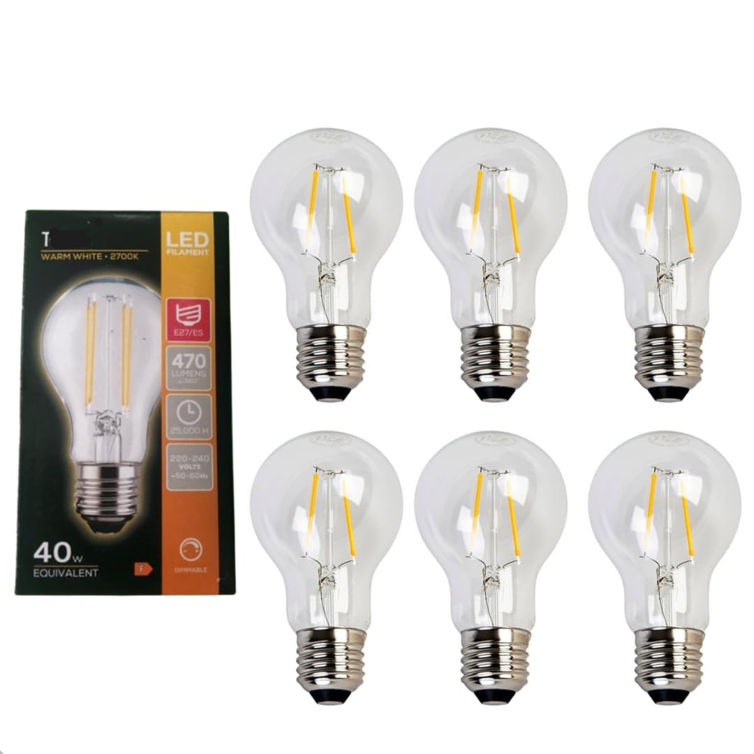 6 X 5W LED GLS Light Bulb LAMP Filament Style ES Warm White DIMMABLE E27