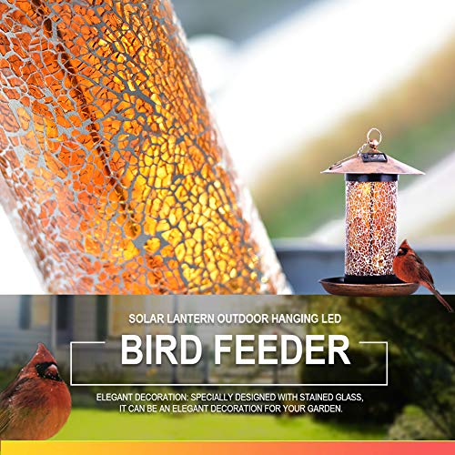 XDW-GIFTS Solar Bird-Feeder for Outside Hanging Outdoor - Solar Powered Garden Light Lantern Birdhouse Wild Hanging Birdfeeder Waterproof Unique Mosaic Copper Bird Feeder for Outdoors - Thumbnail 5