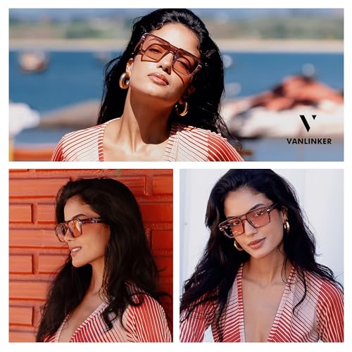 VANLINKER Polarized Trendy Square Double Bridge Aviator Sunglasses for Women Men Retro Vintage Shades VL98353