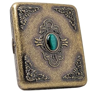Vintage metal case, metal plated copper,18-20 capacity, surface imitation emerald ornament,gift box packaging(Bronze, 85mm King Size)