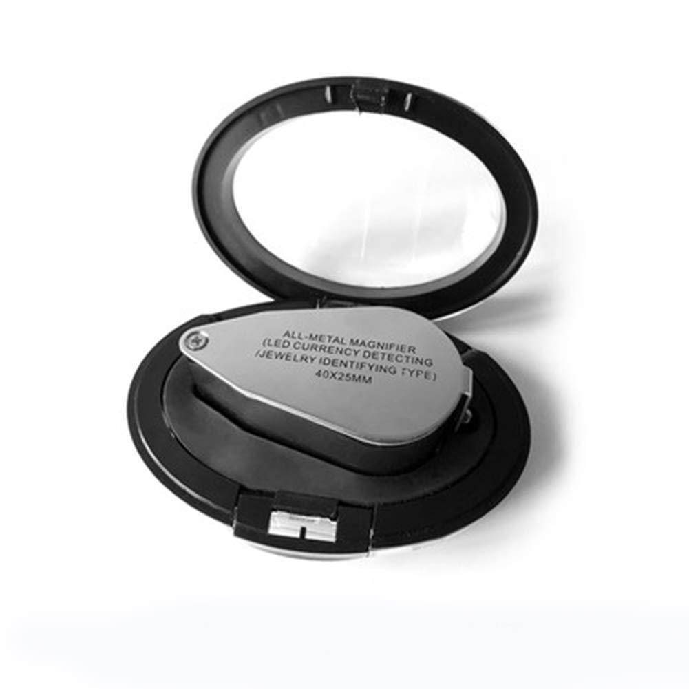 Magnifier Portable Handheld Pocket Jewellers Magnifying Eye Loop with LED and UV Light 40X Metal Folding for Rocks Diamonds Jeweller Coins Stamps,Black