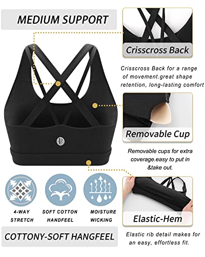 Image of RUNNING GIRL Sports Bras for Women,Padded Strappy Sports Bras Criss-Cross Back Medium Support Sports Bras with Removable Cups