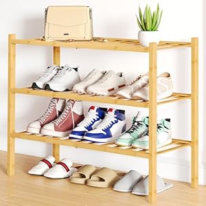 Smiry Shoe Rack, 3 Tier Bamboo Shoe Organizer, Stackable Free Standing Wooden Shoe Storage Shelf for Closet, Entryway, Front Door Entrance, Natural