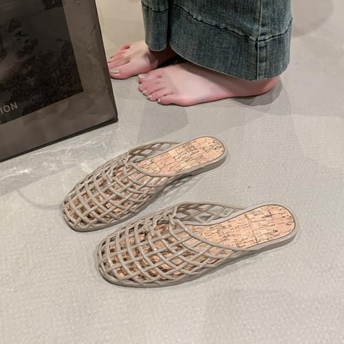 Jelly Mules for Women Clear Mesh Jelly Beach Sandals Slip On House Slippers Woven Hollow Water Slides Barefoot Dress Shoes Waterproof Lightweight Breathable Cute Backless Tennis Shoes Indoor Outdoor3