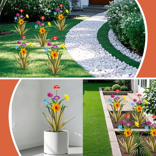 Image of Homight Metal Agave Plant Outdoor Decoration Outdoor Garden Decoration Daffodils Flowers Mexican Yard Art Daffodils Flowers Decorative Garden Gift (3 Big Colorful Daffodil)